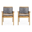 Outdoor Dining Chair Set of 2- 35 Inch Gray Woven- Brown Acacia Wood