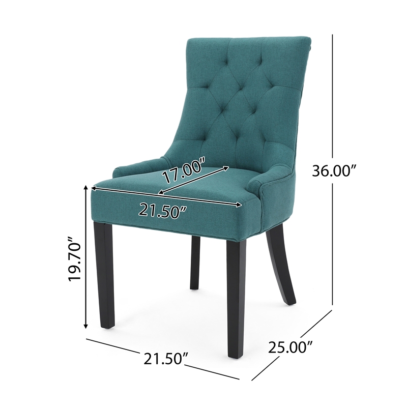 Chen Dining Chair Set of 2- 36 Inch Oval Shaped Padded Cushion- Teal