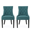 Chen Dining Chair Set of 2- 36 Inch Oval Shaped Padded Cushion- Teal