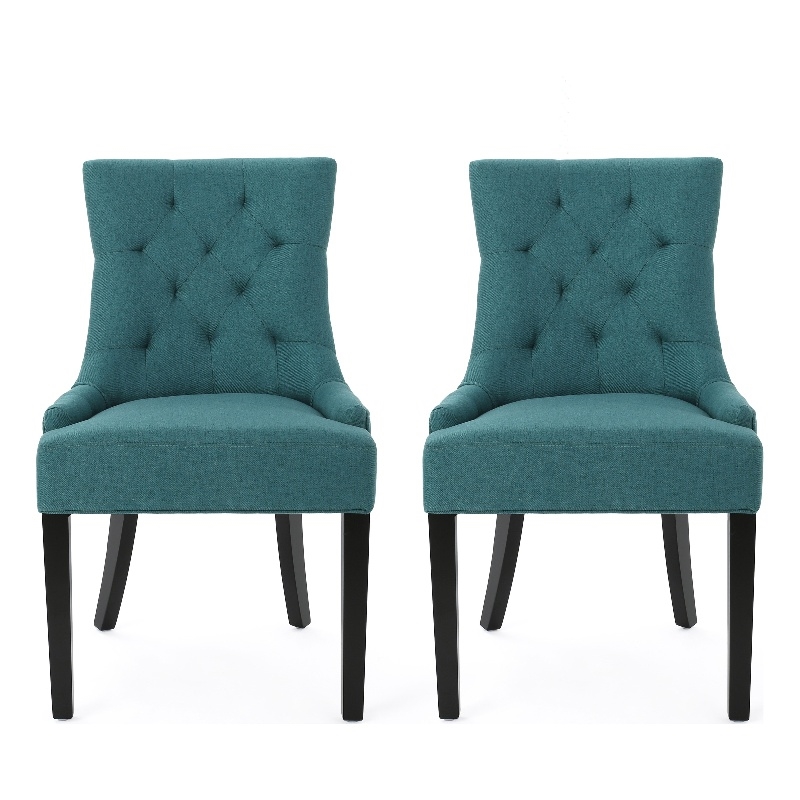 Chen Dining Chair Set of 2- 36 Inch Oval Shaped Padded Cushion- Teal