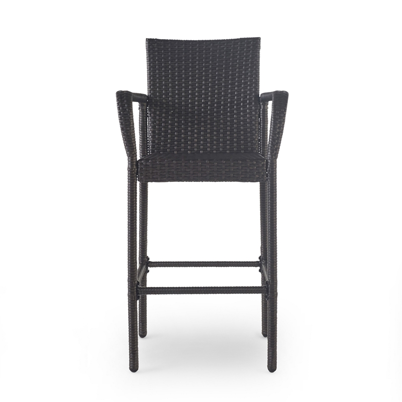 Outdoor Barstool Chair Set of 2- Gray PE Rattan Woven- Iron Frame