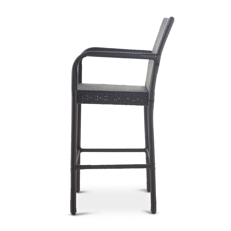 Outdoor Barstool Chair Set of 2- Gray PE Rattan Woven- Iron Frame