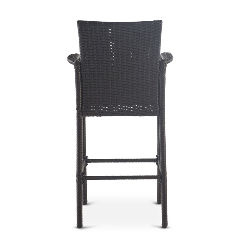 Outdoor Barstool Chair Set of 2- Gray PE Rattan Woven- Iron Frame