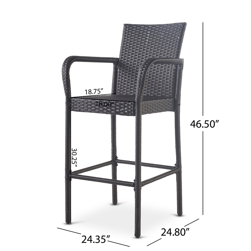 Outdoor Barstool Chair Set of 2- Gray PE Rattan Woven- Iron Frame
