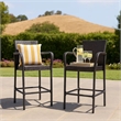 Outdoor Barstool Chair Set of 2- Gray PE Rattan Woven- Iron Frame