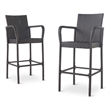 Outdoor Barstool Chair Set of 2- Gray PE Rattan Woven- Iron Frame