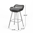 Outdoor Barstool Chair Set of 2- Low Back Woven Design- Gray and Black