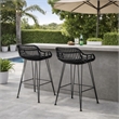 Outdoor Barstool Chair Set of 2- Low Back Woven Design- Gray and Black