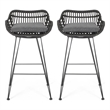 Outdoor Barstool Chair Set of 2- Low Back Woven Design- Gray and Black