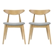 Hoso Dining Chair Set of 2- Curved- Light Gray Padded- Natural Brown