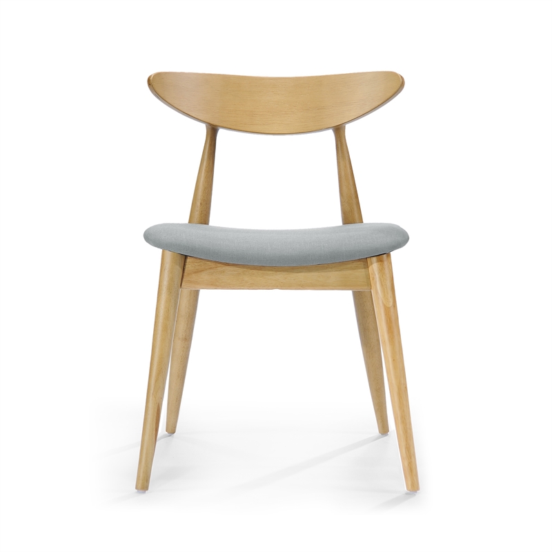 Hoso Dining Chair Set of 2- Curved- Light Gray Padded- Natural Brown
