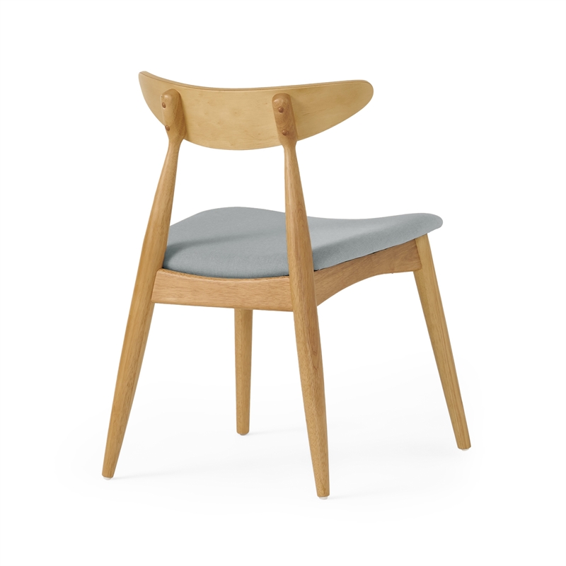 Hoso Dining Chair Set of 2- Curved- Light Gray Padded- Natural Brown