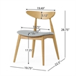 Hoso Dining Chair Set of 2- Curved- Light Gray Padded- Natural Brown