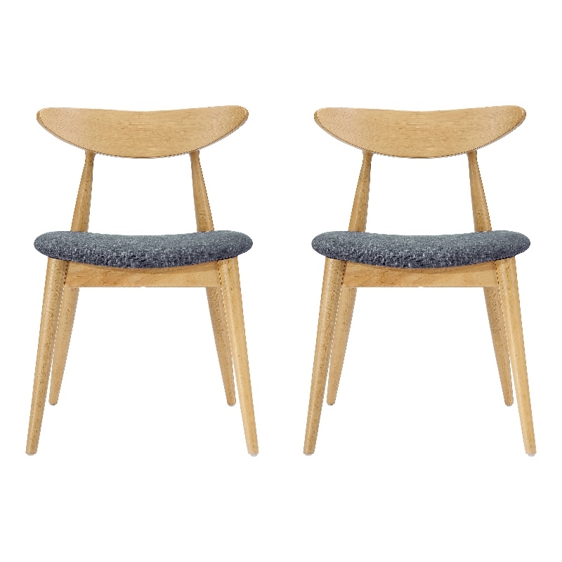 Hoso Dining Chair Set of 2- Curved- Dark Gray Padded- Natural Brown