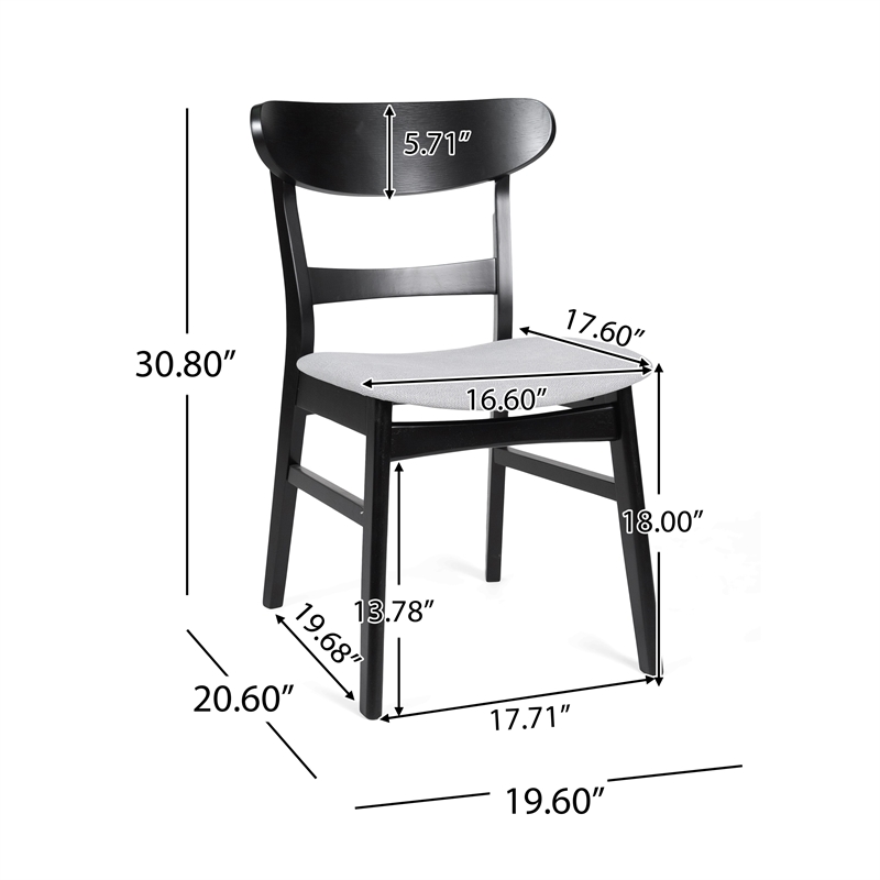 Cole Dining Chair Set of 2- Curved Open Back- Gray Padded Seat- Black