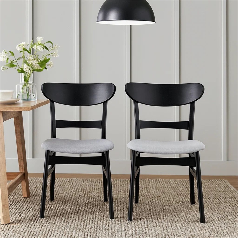 Cole Dining Chair Set of 2- Curved Open Back- Gray Padded Seat- Black