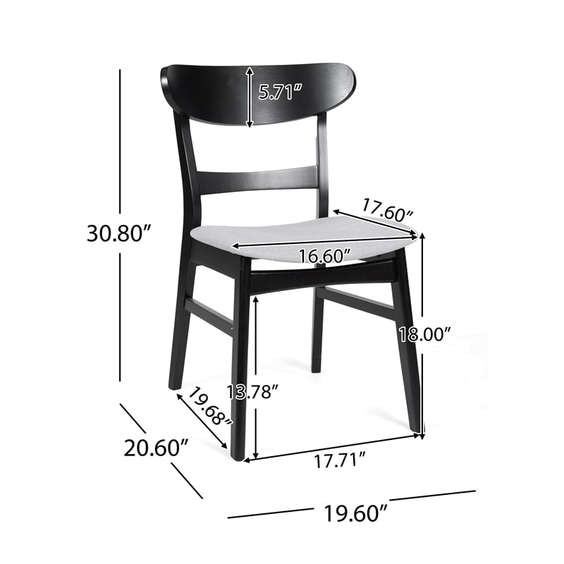 Cole Dining Chair Set of 2- Curved Open Back- Gray Padded Seat- Black