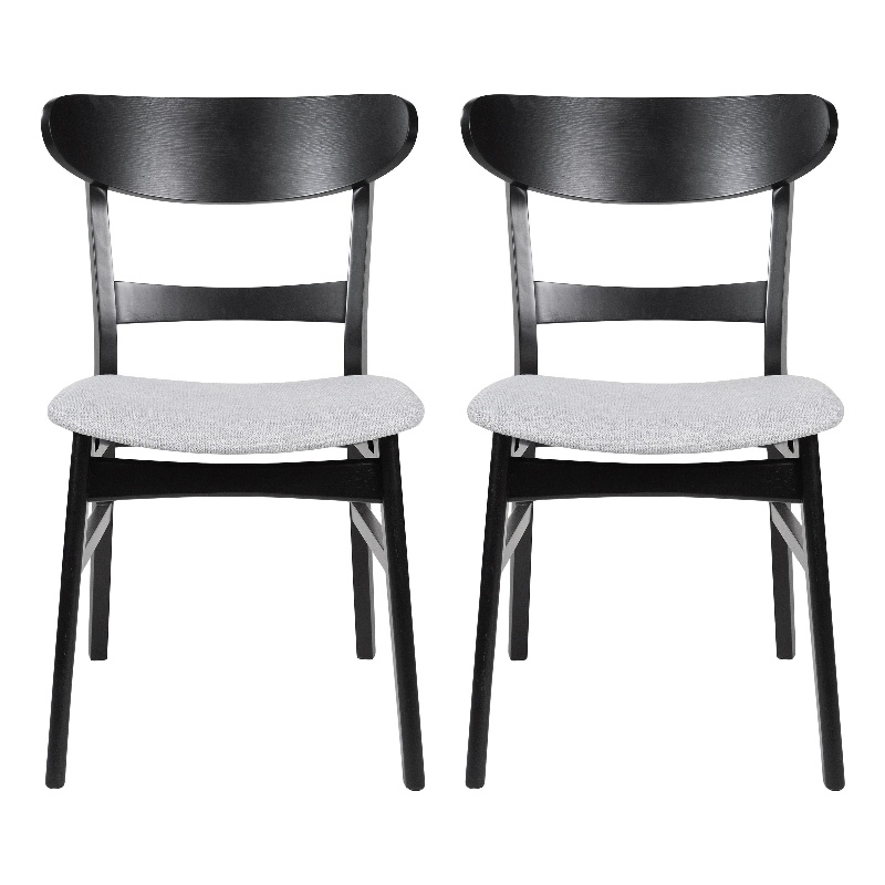 Cole Dining Chair Set of 2- Curved Open Back- Gray Padded Seat- Black
