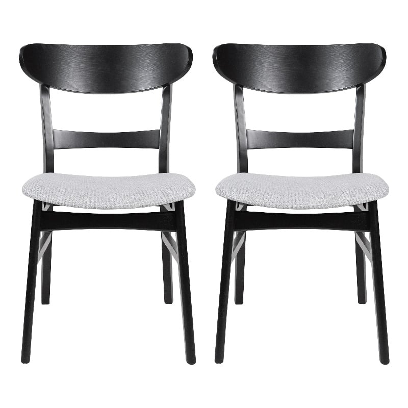 Cole Dining Chair Set of 2- Curved Open Back- Gray Padded Seat- Black