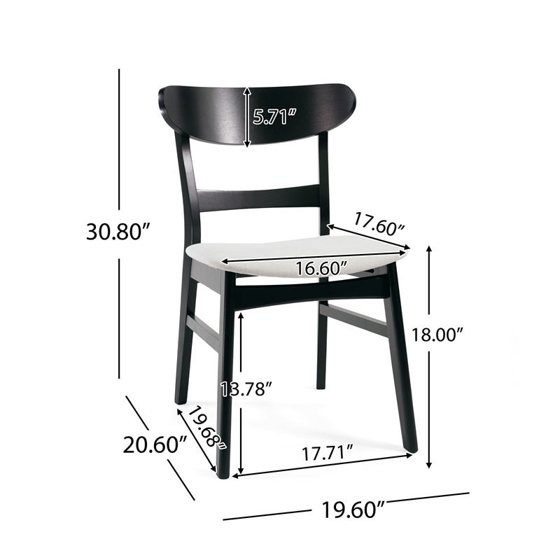 Cole Dining Chair Set of 2- Curved Open Back- Beige Padded Seat- Black