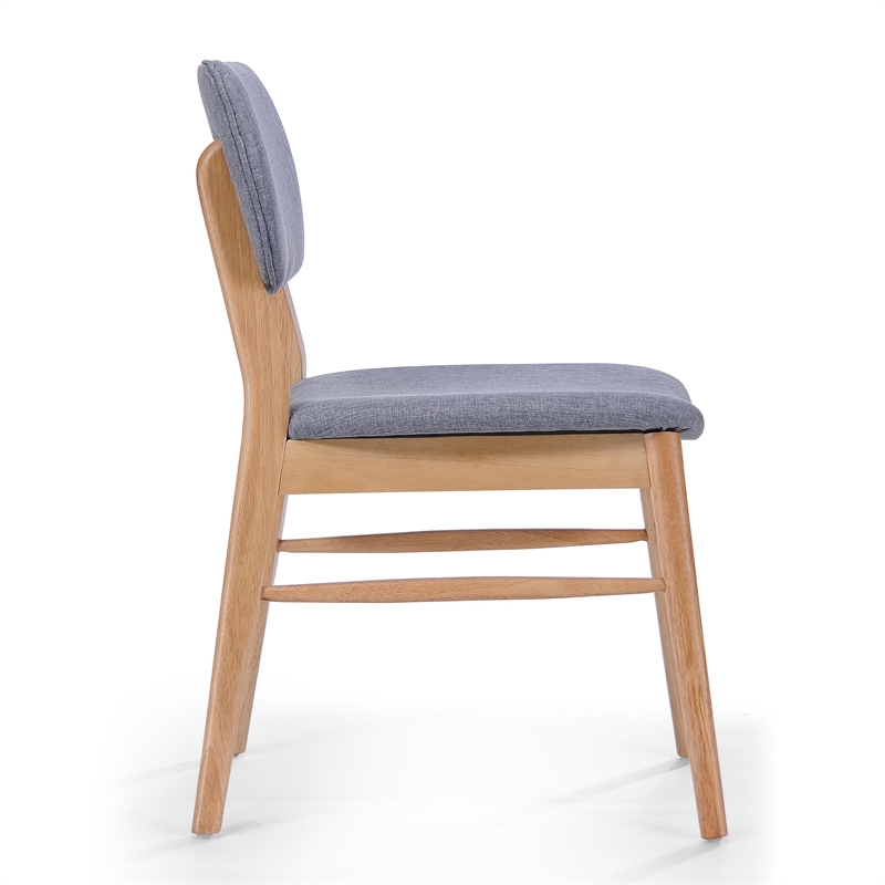 Cota Side Chair Set of 2- Gray Padded Back and Seat- Natural Brown