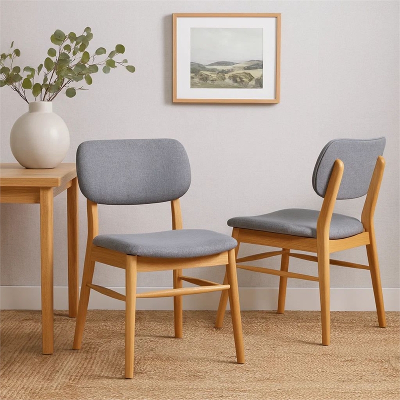 Cota Side Chair Set of 2- Gray Padded Back and Seat- Natural Brown