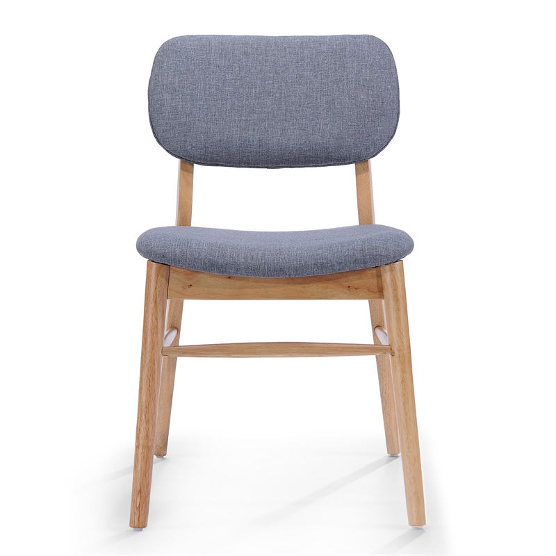 Cota Side Chair Set of 2- Gray Padded Back and Seat- Natural Brown