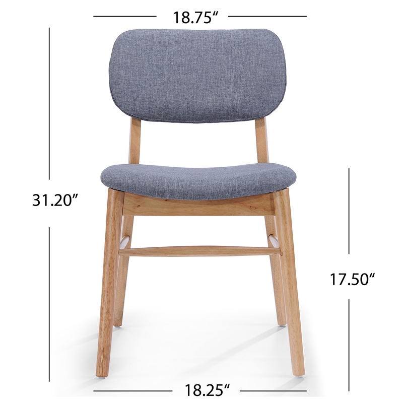 Cota Side Chair Set of 2- Gray Padded Back and Seat- Natural Brown