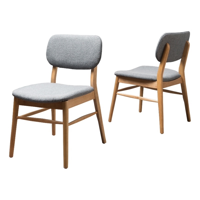 Cota Side Chair Set of 2- Gray Padded Back and Seat- Natural Brown