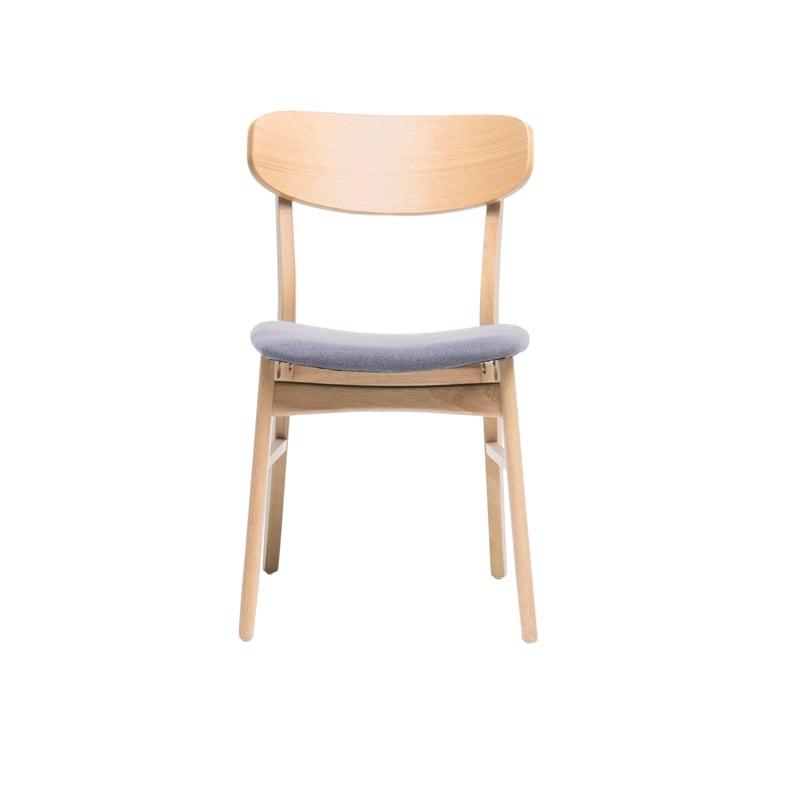 Dining Chair Set of 2- Gray Padded Seat- Natural Brown Splayed Legs