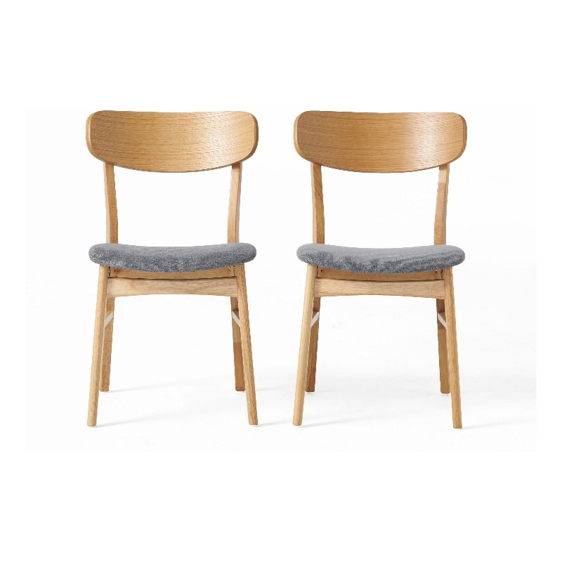 Dining Chair Set of 2- Gray Padded Seat- Natural Brown Splayed Legs