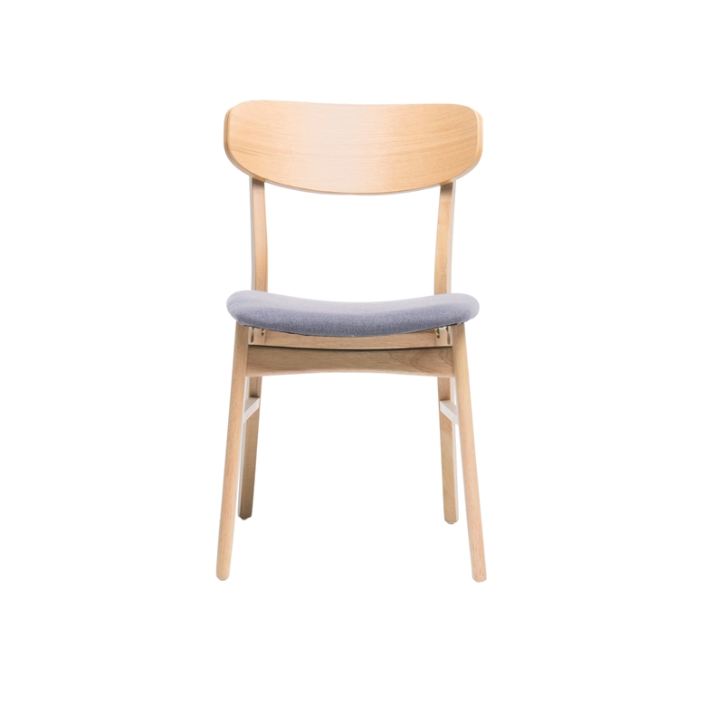 Dining Chair Set of 2- Gray Padded Seat- Natural Brown Splayed Legs