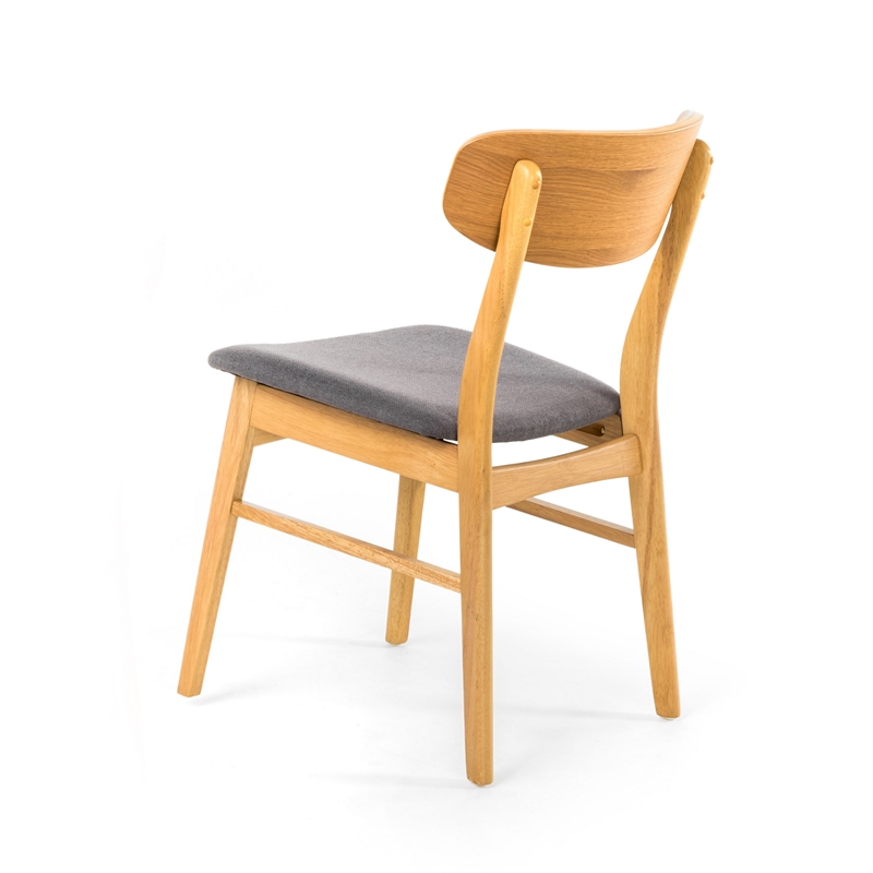 Dining Chair Set of 2- Gray Padded Seat- Natural Brown Splayed Legs