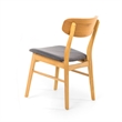 Dining Chair Set of 2- Gray Padded Seat- Natural Brown Splayed Legs