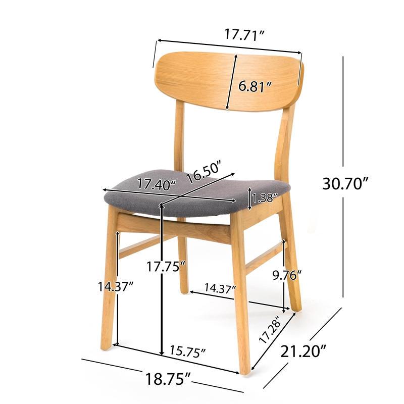 Dining Chair Set of 2- Gray Padded Seat- Natural Brown Splayed Legs