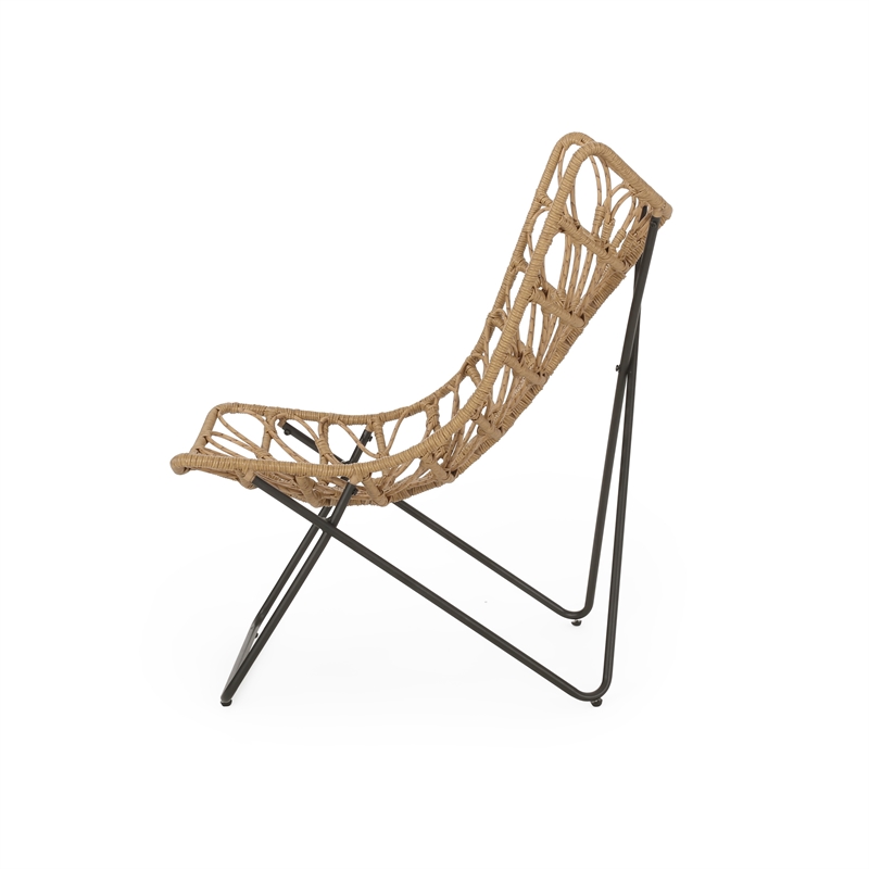 Fordy Outdoor Chair Set of 2- Curved Seat- Brown Rattan- Black Metal