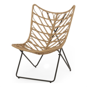 Fordy Outdoor Chair Set of 2- Curved Seat- Brown Rattan- Black Metal