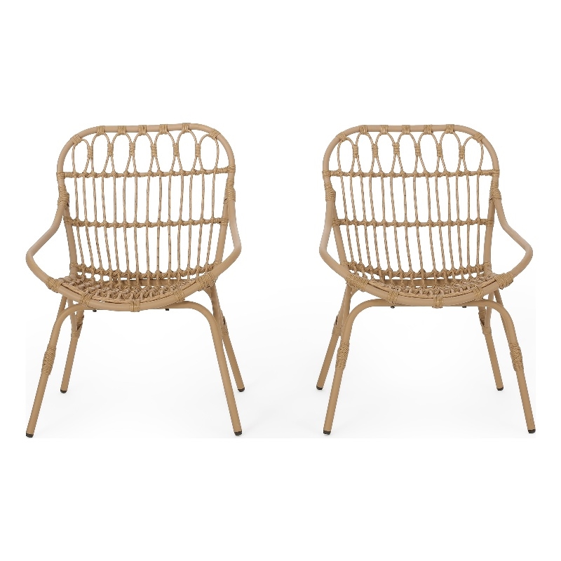 Hexy Outdoor Accent Chair Set of 2- Boho Style Faux Rattan Woven Brown