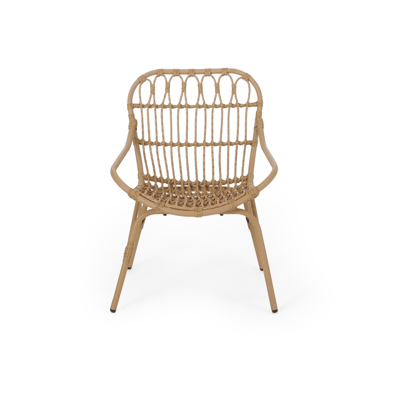 Hexy Outdoor Accent Chair Set of 2- Boho Style Faux Rattan Woven Brown
