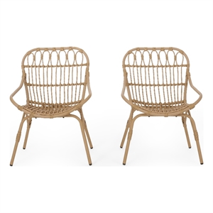 Hexy Outdoor Accent Chair Set of 2- Boho Style Faux Rattan Woven Brown