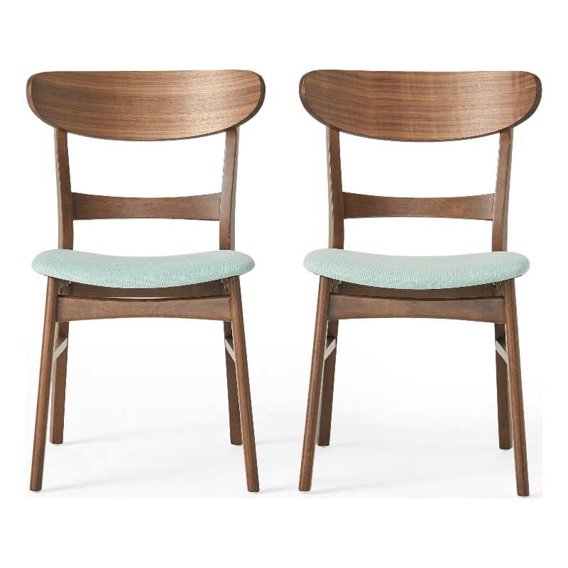 Cole Dining Side Chair Set of 2- Open Curved Back- Mint Green- Brown