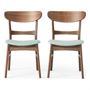 Cole Dining Side Chair Set of 2- Open Curved Back- Mint Green- Brown