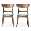 Cole Dining Side Chair Set of 2- Open Curved Back- Mint Green- Brown