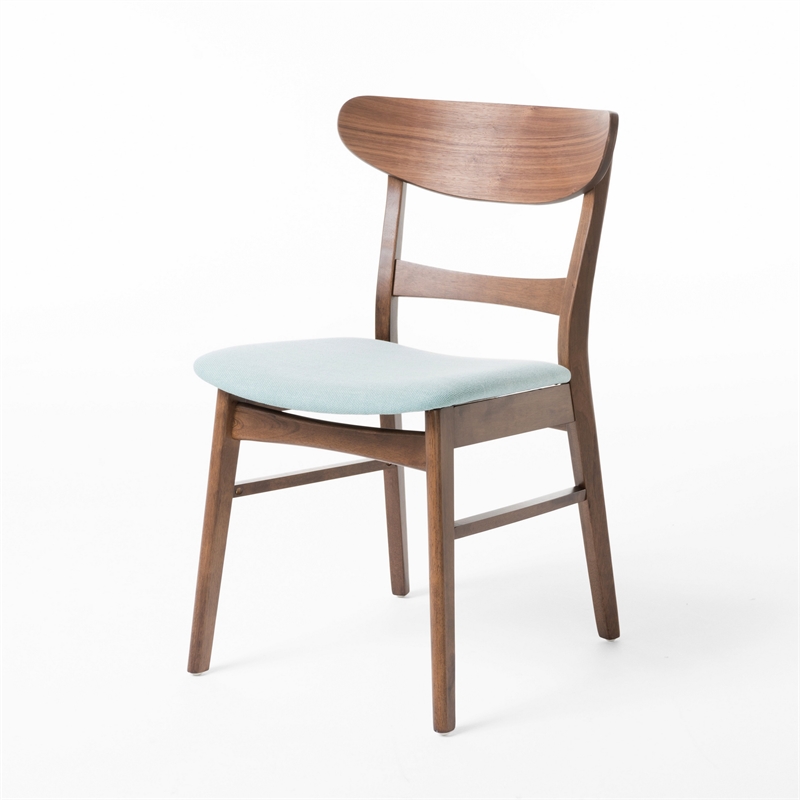 Cole Dining Side Chair Set of 2- Open Curved Back- Mint Green- Brown