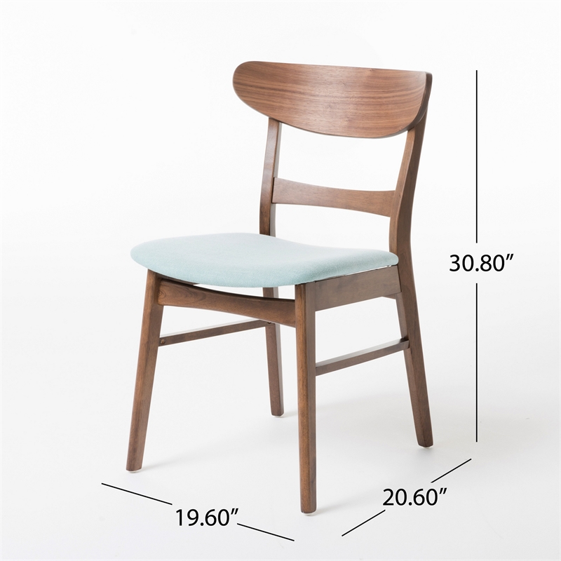 Cole Dining Side Chair Set of 2- Open Curved Back- Mint Green- Brown
