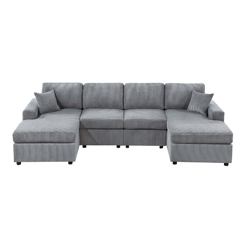 Iny U Sectional Sofa Chaise Armless Chair Set- 2 Pillows- Fog Gray