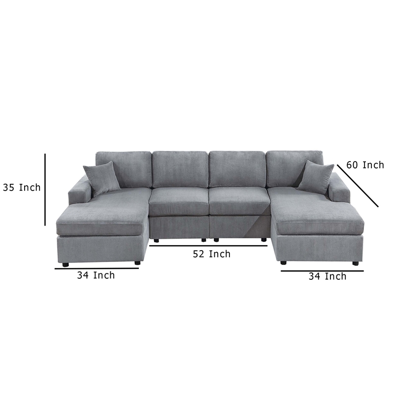Iny U Sectional Sofa Chaise Armless Chair Set- 2 Pillows- Fog Gray