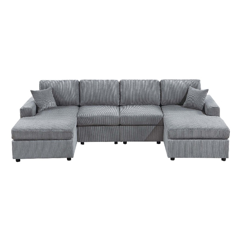 Iny U Sectional Sofa Chaise Armless Chair Set- 2 Pillows- Fog Gray