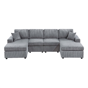 Iny U Sectional Sofa Chaise Armless Chair Set- 2 Pillows- Fog Gray