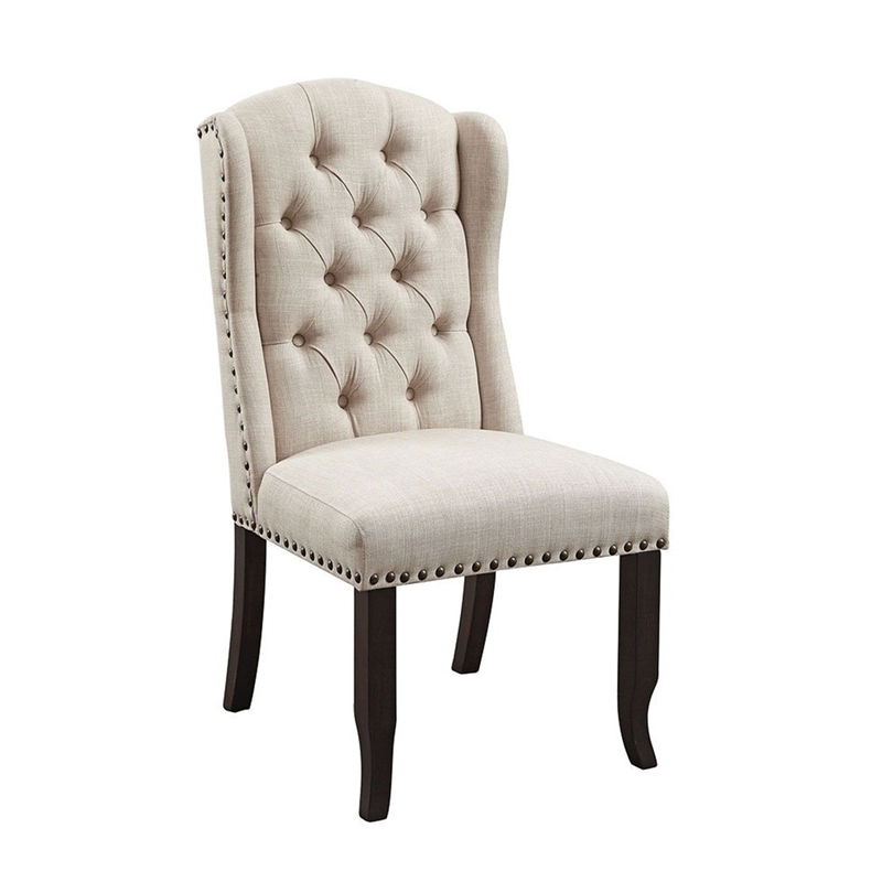 Bega 6pc Dining Table- Bench- Wingback Chair Set- Beige- Black Wood